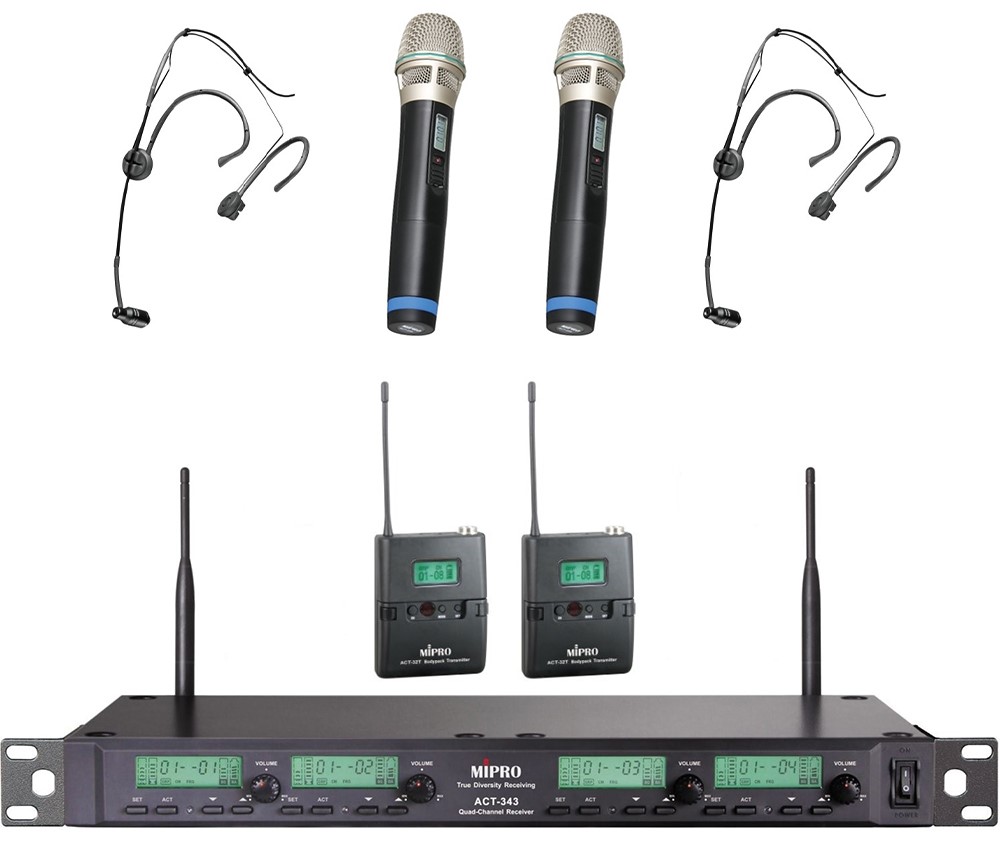 Act343 5nb Trådløs Modtager 4 Kanals Inkl. Mikrofon, Lommesender Og Headset   518 542mhz fra Mipro