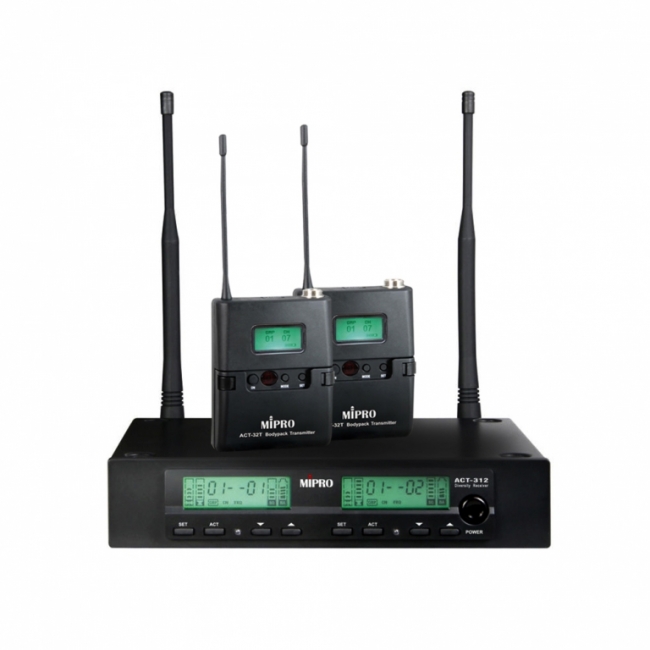 Act312b Tt 8s Trådløs Sæt 2 Kanals Modtager Inkl. 2 Lommesendere   823 831 Mhz fra Mipro