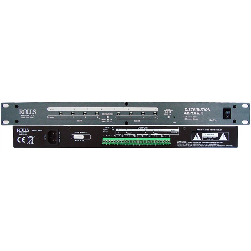 Ra63s   Line Level Forstærker Til Distribution Af 8 Balancerede Mono 4 Stereo Audiosignaler. fra Rolls