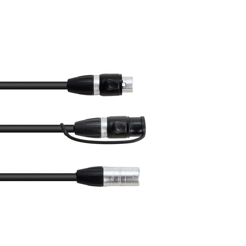 Udendørs Dmx Adapterkabel. 3 Pol R Han   2 X 3 Pol R Hun. Ip65 fra Eurolite