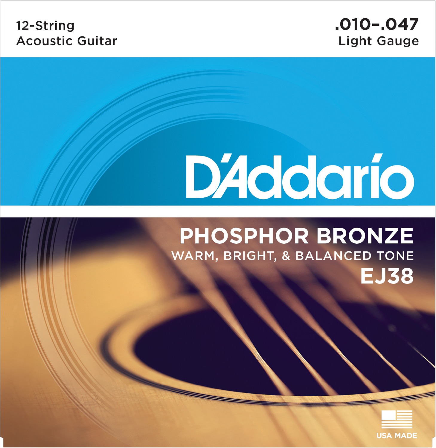 Dâ´addario Ej38   Light Phosphor Bronze Acoustic Western Strenge  010 047 Til 12 Strenget fra D'addario