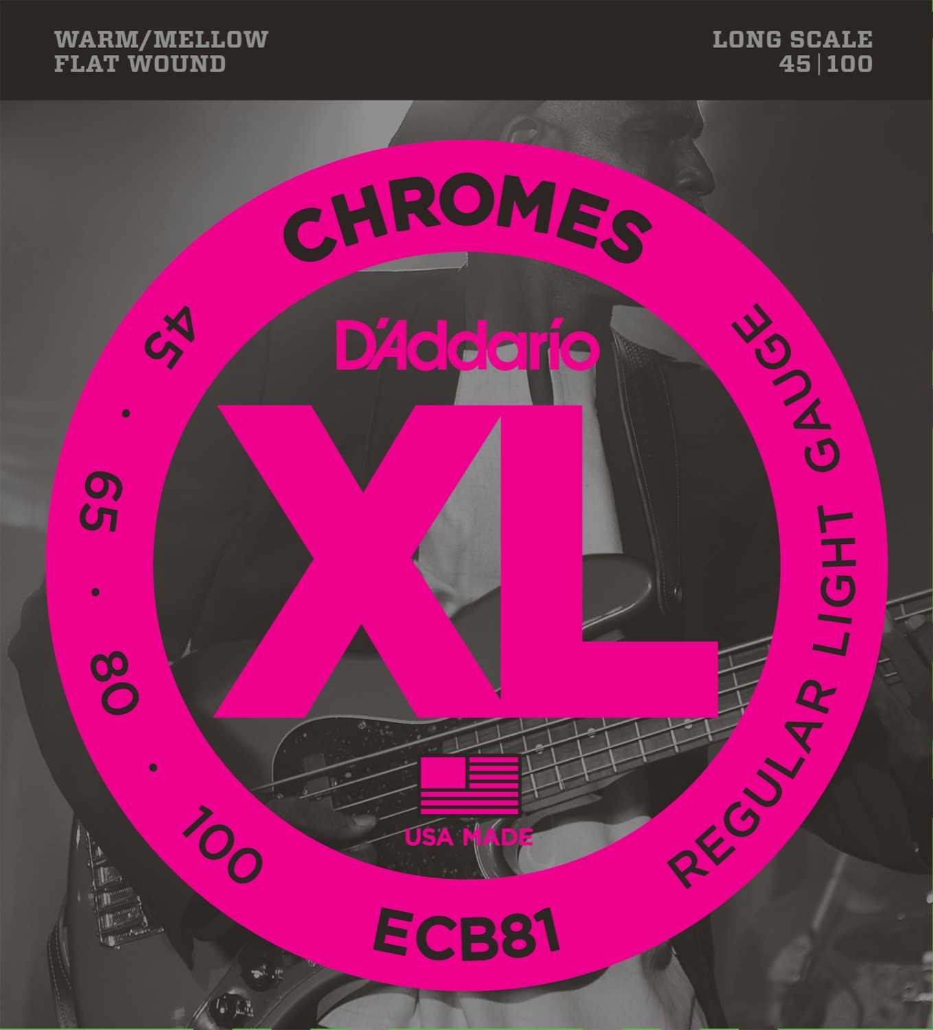 Ecb81 Flat Wound 0.45   100 Til 4 Strenget Bas fra D'addario