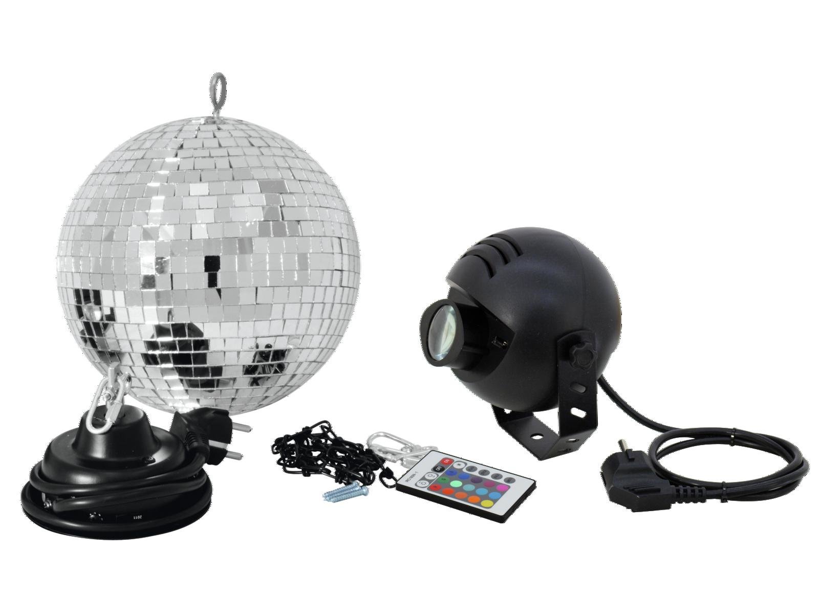 Spejlkuglesæt 20cm Inkl. Motor + Led Rgb Spot fra Eurolite