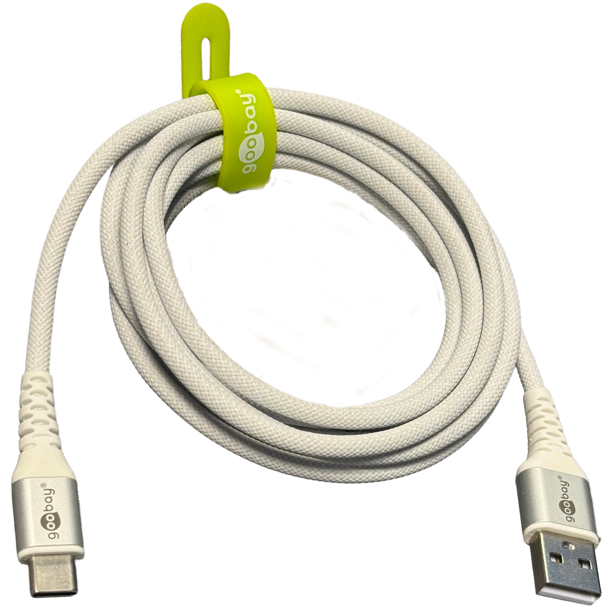 Usb C   Usb A 2.0 Supersoft Tekstilkabel, 3a    Hvid 2 Meter fra Goobay