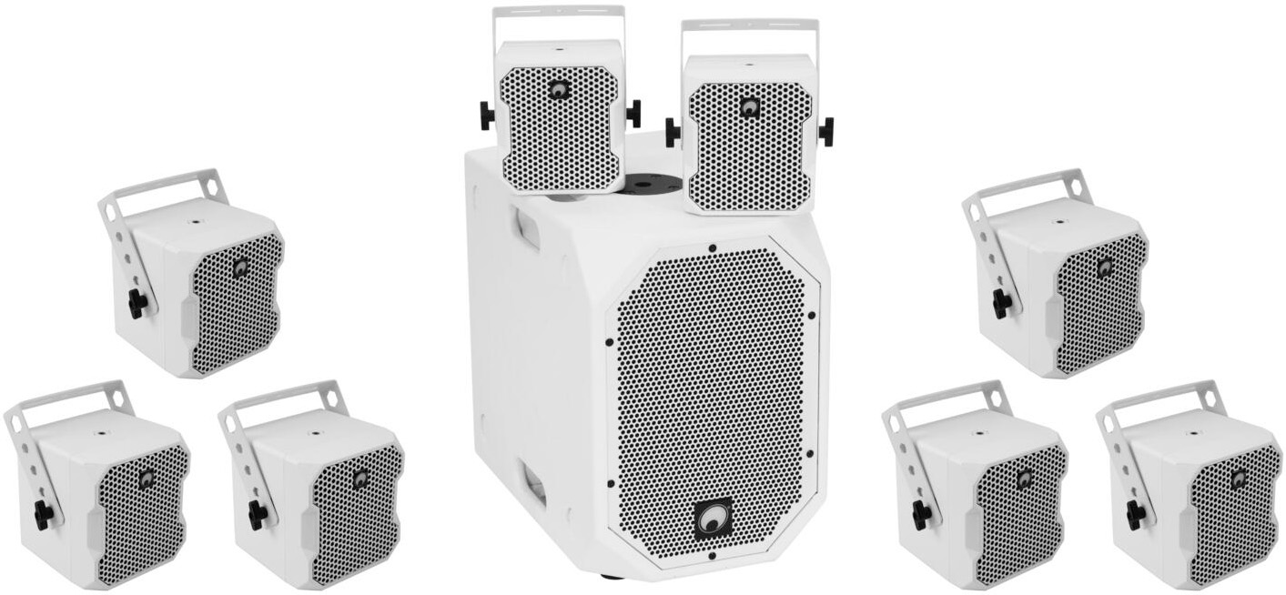 Bob 10a Aktiv Subwoofer + 8 Stk. Bob 4 Top Bundle3   Hvid fra Omnitronic