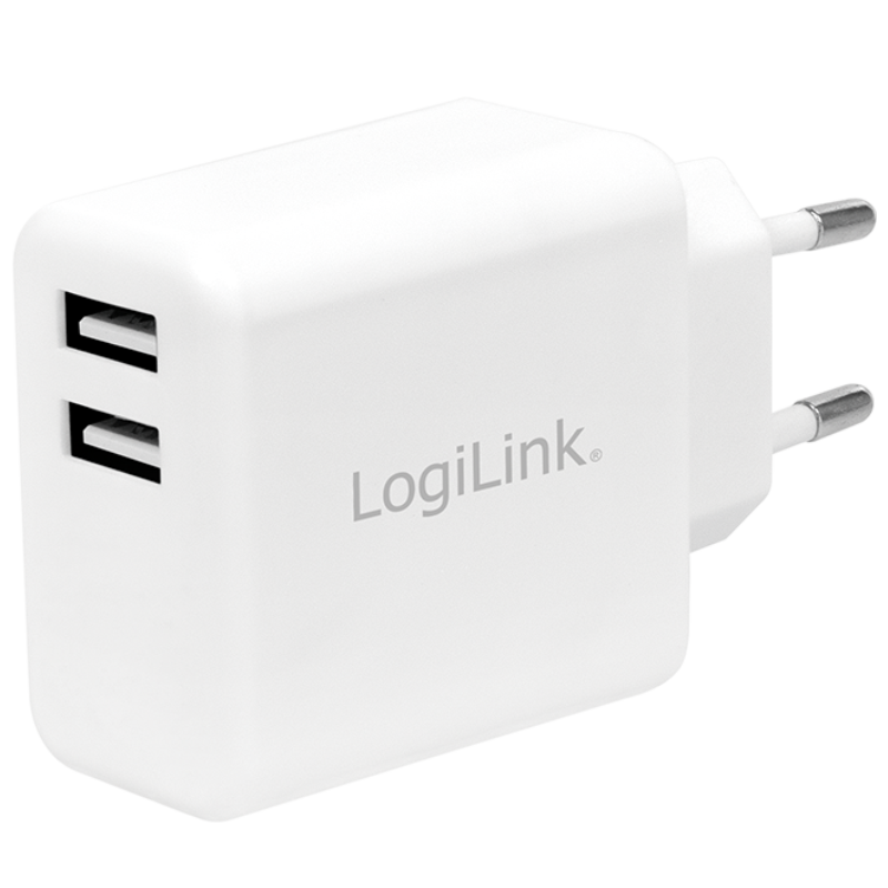 Usb Oplader   2 X Usb A   2,4a 12w   Hvid fra Logilink
