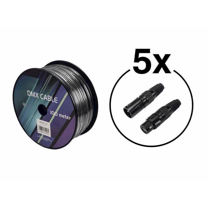 100 Meter Dmx Kabel + 10 Stk. 3 Pol Dmx Stik. (5 Han & 5 Hun) fra Eurolite