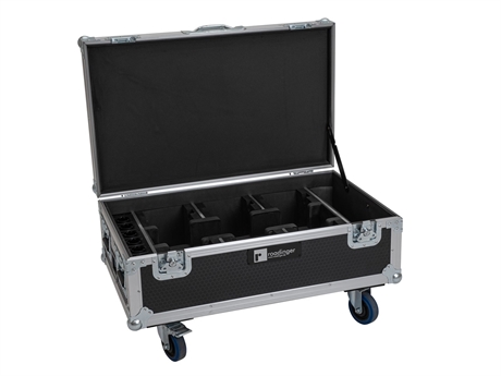 Flightcase 6x Akku Up 4 Qcl Spot Quickdmx Mk2 With Charging Function And Wheels fra Roadinger