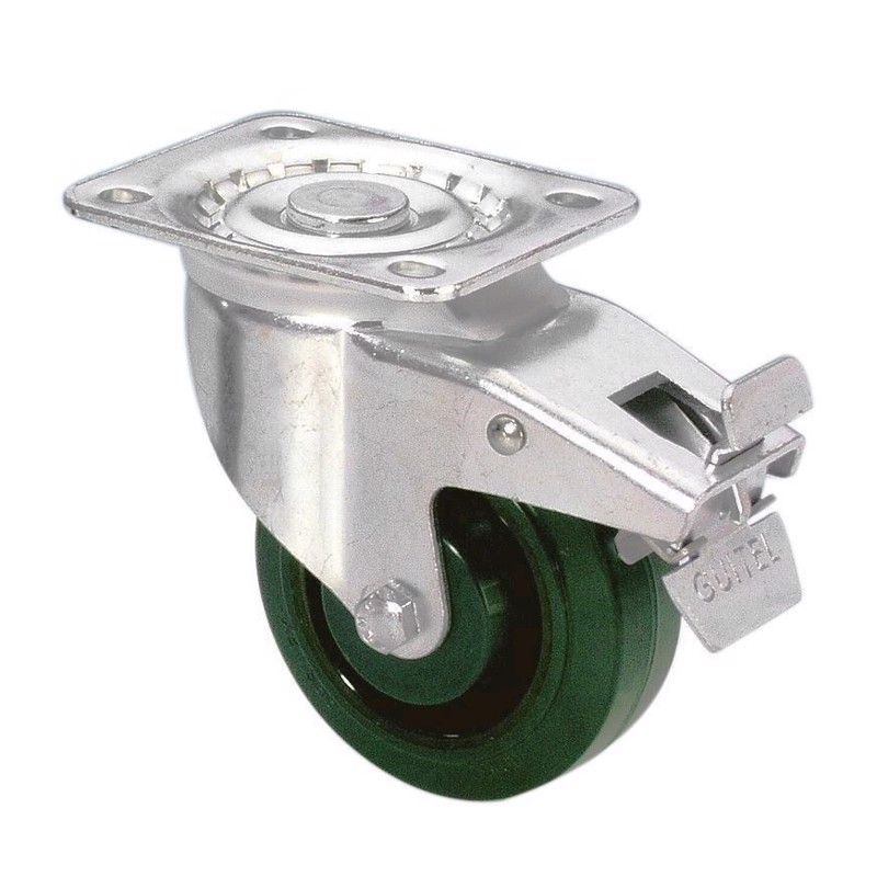Heavy Duty Swivel Castor 100 Mm With Green Wheel And Brake   37026 fra Guitel