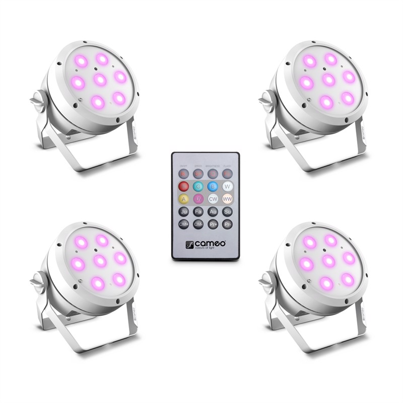 Root Par 4 Wh Set 1   Set Including 4 X Clrootpar4wh Incl. Ir Remote Control (clpflat1remote) fra Cameo