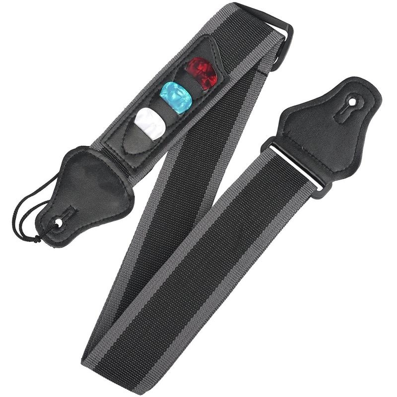 Guitar Nylon Rem Med Plekter Holder Samt 3 Stk. Plekter   Sort Grå fra Music2you