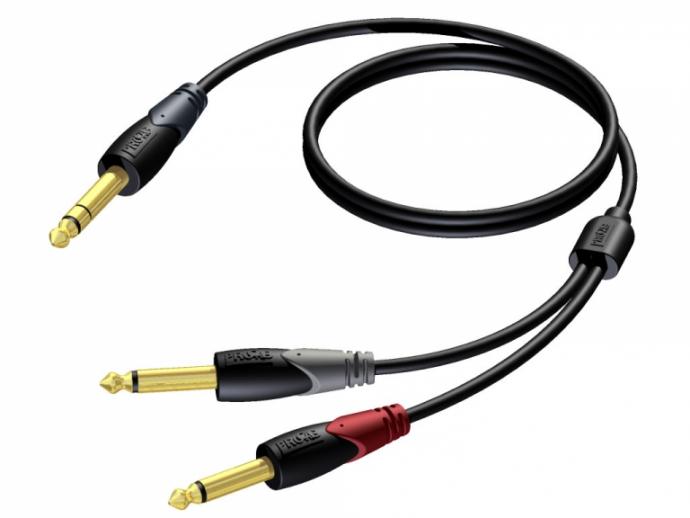 Cla721   Jack 6,3mm Stereo Han Til 2xjack 6,3mm Mono Han 1,5 Meter fra Procab