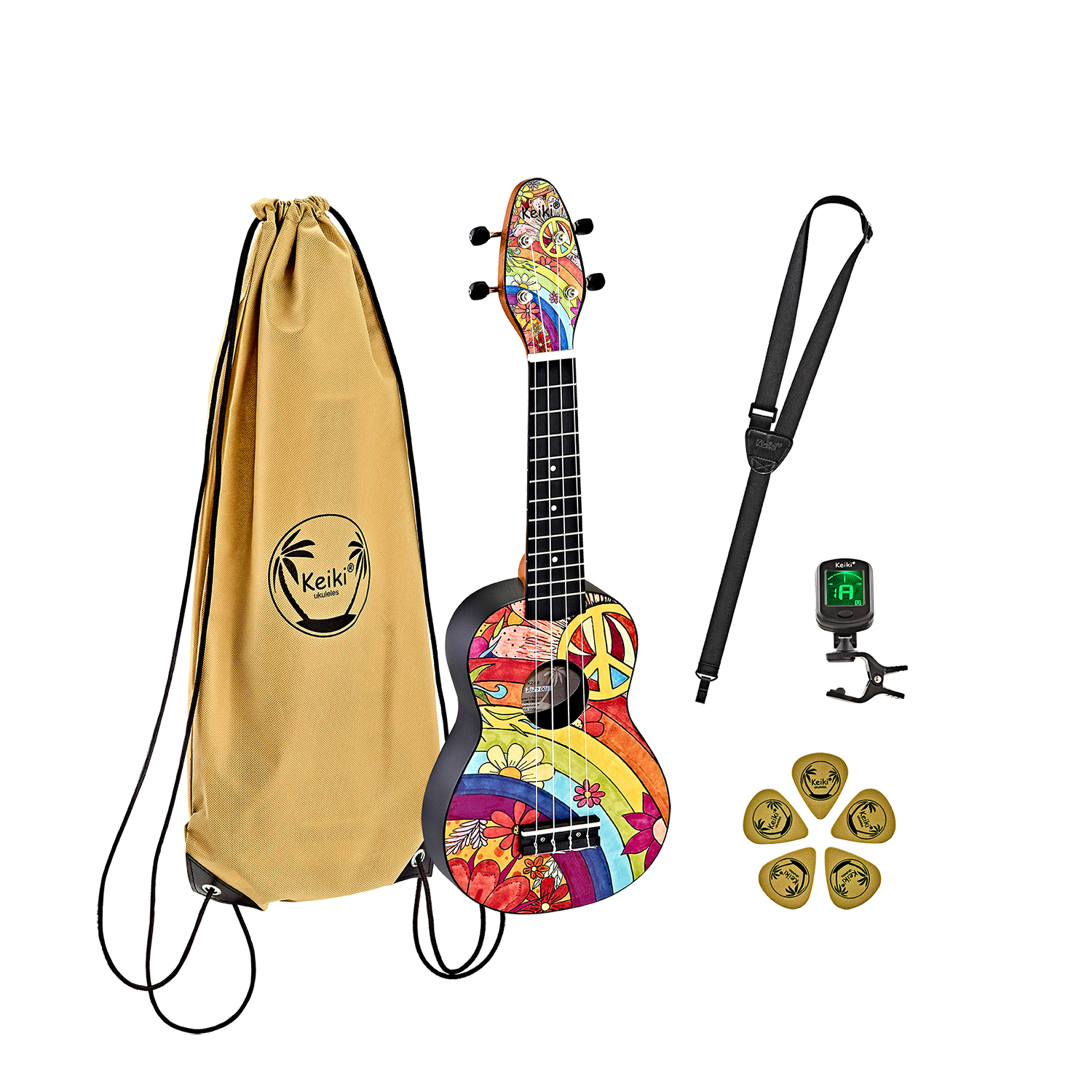 Keiki K2 "peace 68" Sopran Ukulele Pack fra Ortega