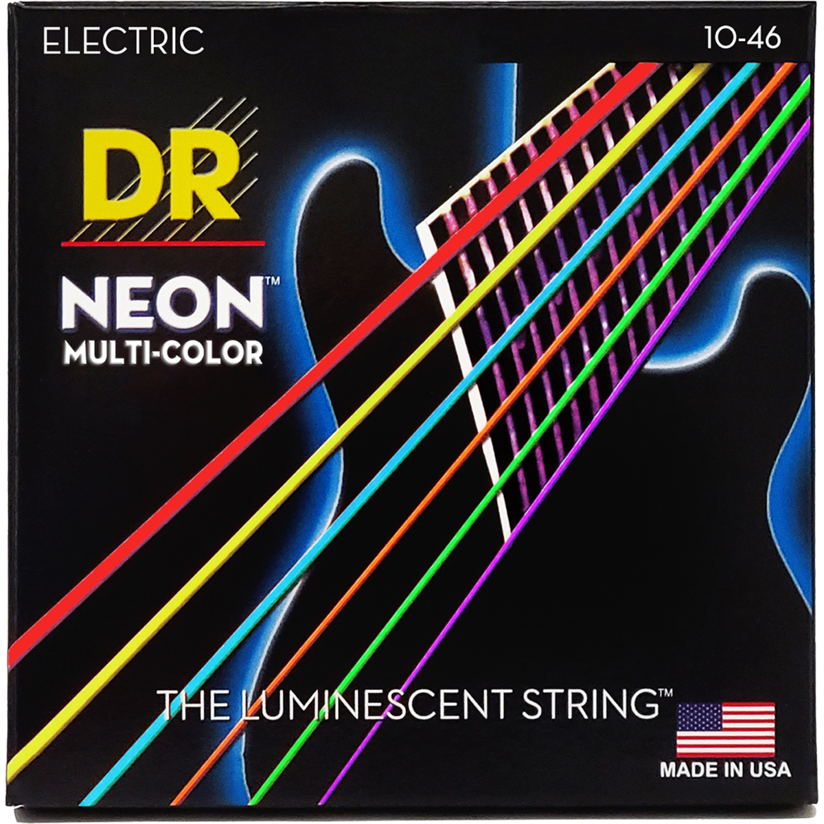 Nmce 10 Hi Def Neon Multi Color El Guitar Strenge, 010 046 fra Dr Strings