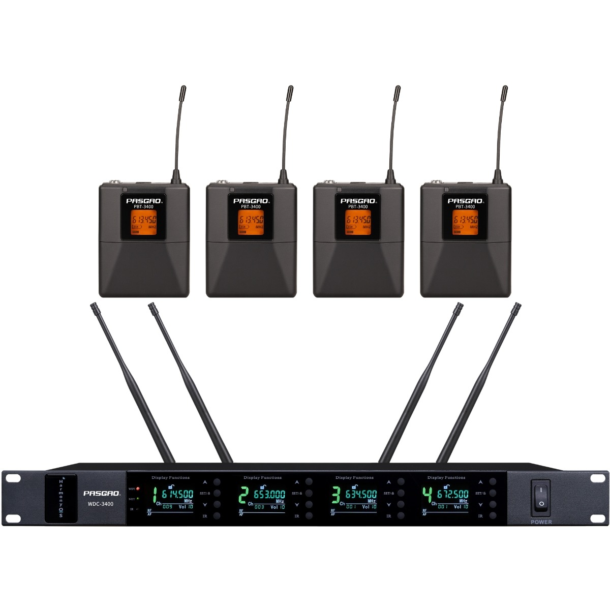 Wdc 3400+pbt 3400 (612 697 Mhz) Funkset Mit Vier Taschensendern fra Pasgao