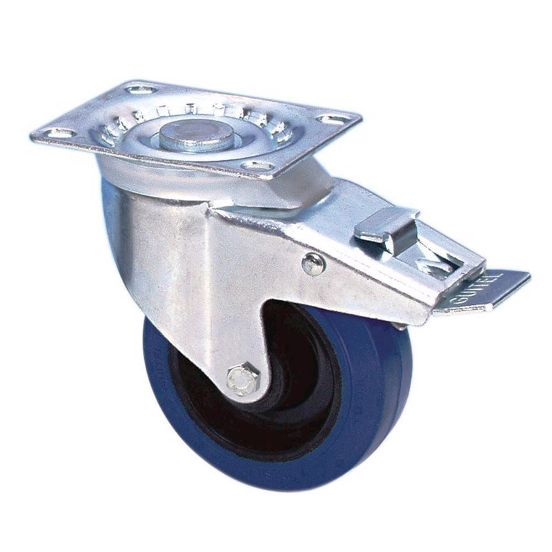 Swivel Castor 100 Mm With Blue Wheel And Brake   37024 fra Guitel