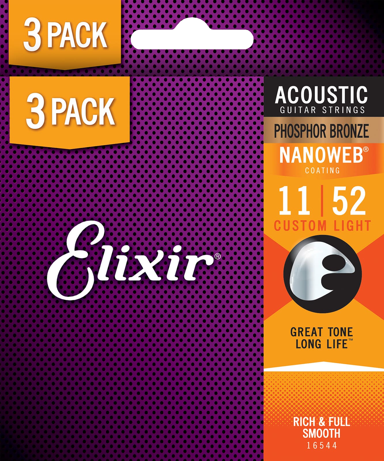 Nanoweb Phosphor Bronze   Western Strenge 011 052 Custom Light   3 Pack fra Elixir
