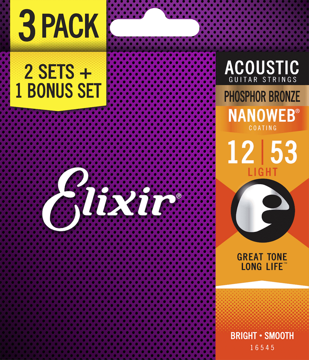 Nanoweb Phosphor Bronze   Western Strenge 012 053 Light   3 Pack fra Elixir
