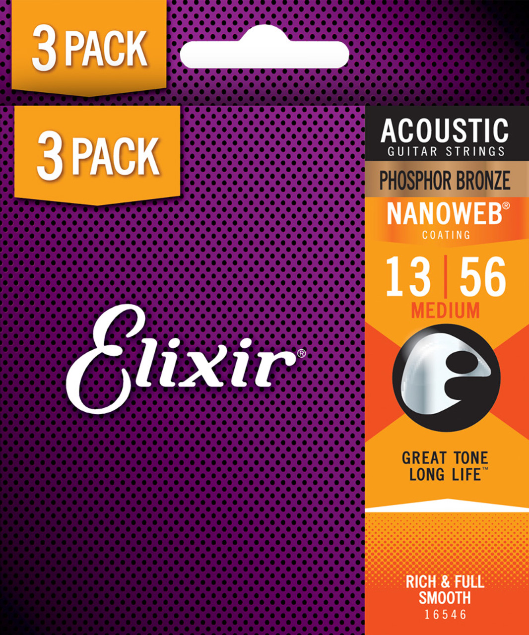 Nanoweb Phosphor Bronze   Western Strenge 013 056 Medium   3 Pack fra Elixir