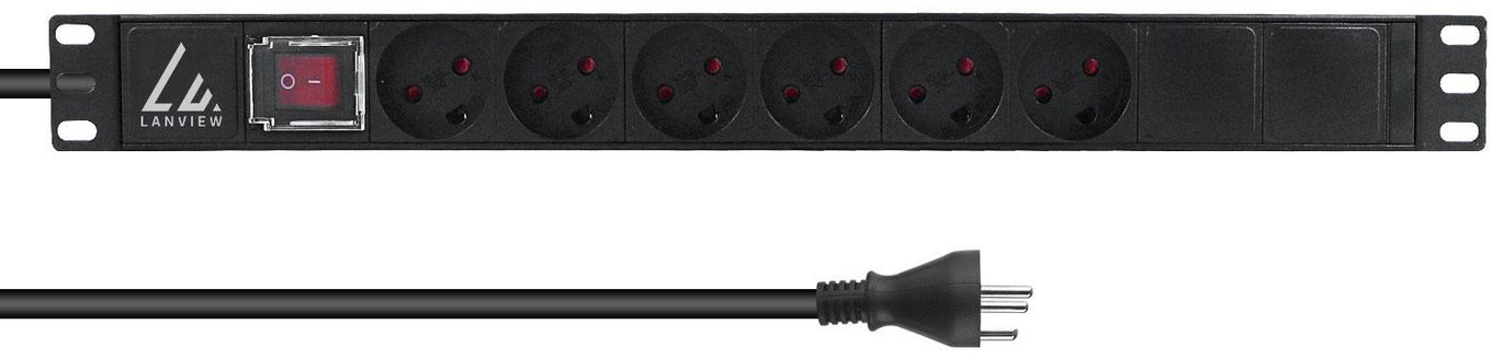 19" 1unit Rack Strømskinne 6xdk Udtag Med Afbryder fra Lanview