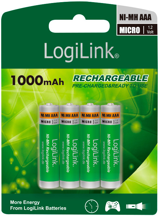 Professional Genopladelige Aaa Batteri 1000mah   4 Pack fra Logilink