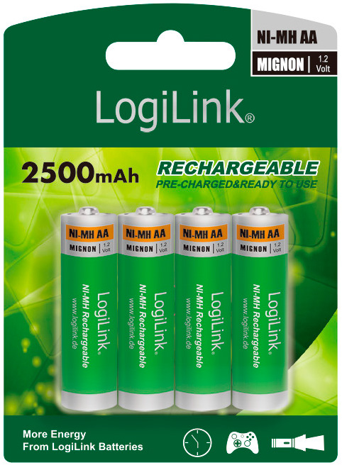 Professional Genopladelige Aa Batteri   2500mah   4 Pack fra Logilink